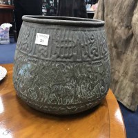 Lot 221 - PERSIAN EMBOSSED BRASS JARDINIERE also a pair...