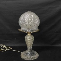 Lot 223 - CUT GLASS TABLE LAMP WITH MINARET SHAPED SHADE