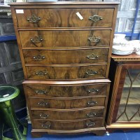 Lot 343 - REPRODUCTION WALNUT SERPENTINE FRONTED CHEST...
