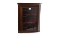 Lot 380 - SMALL MAHOGANY HANGING CORNER CUPBOARD of...