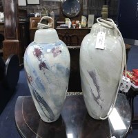 Lot 424 - TWO NANCY SMILLIE CERAMIC LAMP BASES decorated...