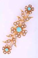 Lot 1996 - EDWARDIAN PEARL AND TURQUOISE FLORAL BROOCH...