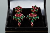Lot 1115 - PAIR OF RUBY AND EMERALD DROP EARRINGS set...