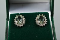 Lot 1129 - PAIR OF GREEN AMETHYST AND DIAMOND CLUSTER...