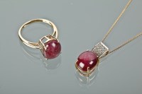Lot 1147 - STAR RUBY AND DIAMOND PENDANT WITH MATCHING...