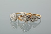 Lot 1204 - GROUP OF THREE DIAMOND RINGS comprising of two...