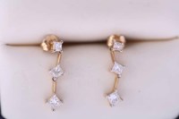 Lot 2028 - PAIR OF DIAMOND THREE STONE DROP EARRINGS set...