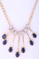 Lot 2039 - DIAMOND AND SAPPHIRE NECKLACE with graduated...