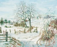 Lot 1520 - * DONALD M SHEARER, SNOW COVERED FIELDS oil on...