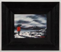 Lot 1779 - * J. P MCLAUGHLIN, RED COAT AND A BROLLY oil...