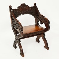 Lot 270 - ARTS AND CRAFTS CARVED MAHOGANY ARMCHAIR...