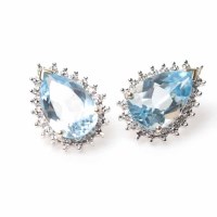 Lot 2083A - PAIR OF AQUAMARINE AND DIAMOND STUD EARRINGS...