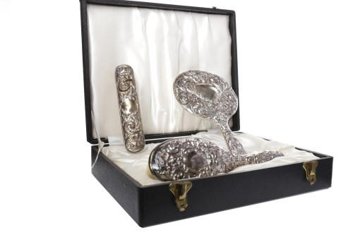 Lot 816 - CONTEMPORARY SILVER BACKED DRESSING TABLE SET...