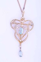 Lot 2115A - EDWARDIAN AQUAMARINE AND SEED PEARL HOLBEIN of...