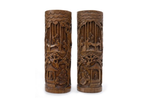 Lot 1060 - PAIR OF 20TH CENTURY CHINESE CARVED BAMBOO...
