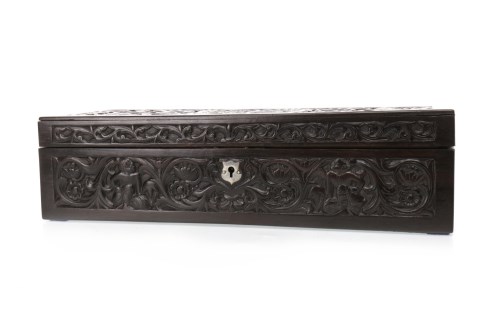 Lot 1065 - EARLY 20TH CENTURY INDIAN EBONY CARVED BOX of...