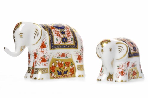 Lot 1221 - TWO ROYAL CROWN DERBY OLD IMARI LUCKY ELEPHANT...