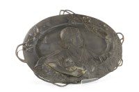 Lot 1710 - ART NOUVEAU PEWTER DISH modelled with a female...