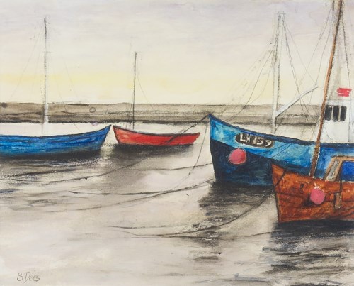 Lot 6 - * STEPHANIE DEES RSW, BOATS AT SUNSET mixed...