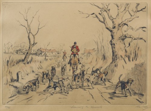 Lot 13 - * TOM CARR, LEAVING THE KENNELS etching,...