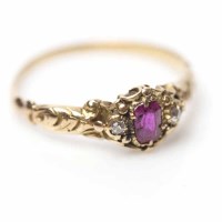 Lot 2137 - VICTORIAN RUBY AND DIAMOND RING in ornate...