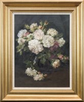 Lot 84 - C HOUSTON, PINK AND WHITE ROSES oil on canvas,...