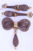 Lot 2144 - UNUSUAL VICTORIAN HAIR WORK EARRING AND BROOCH...