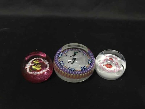 Lot 42 - THREE GLASS PAPERWEIGHTS including Caithness...