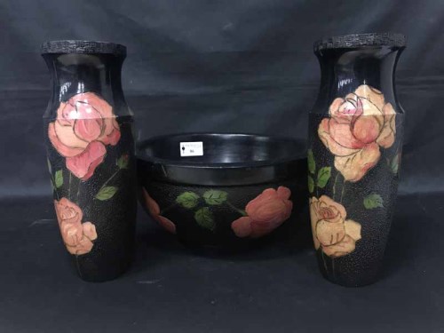 Lot 86 - PAIR OF LACQUERED VASES of tapering form with...
