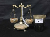 Lot 112 - THREE HORN BEAKERS along with two items of...