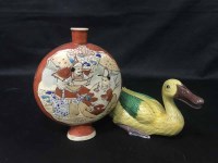 Lot 134 - CHINESE GLAZED POTTERY DUCK and two small moon...