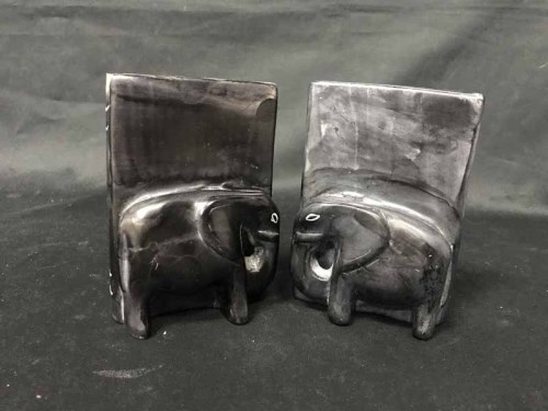 Lot 171 - PAIR OF BLACK MARBLE BOOKENDS along with...