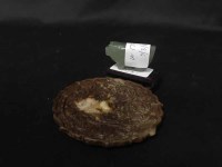 Lot 172 - FOSSILZIED JADE CIRCULAR DISC WITH CARVED...