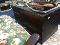 Lot 204 - VICTORIAN PINE BLANKET CHEST and occasional table