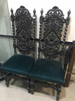 Lot 257 - PAIR OF VICTORIAN CARVED OAK BARLEY TWIST CHAIRS