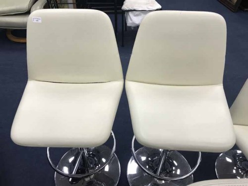 Lot 270 - PAIR OF CONTEMPORARY CREAM LEATHER BAR STOOLS