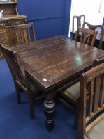 Lot 284 - OAK DRAW LEAF DINING TABLE AND SIX CHAIRS