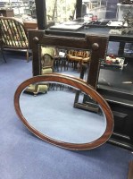 Lot 304 - BEVELLED WALL MIRROR together with an oval...