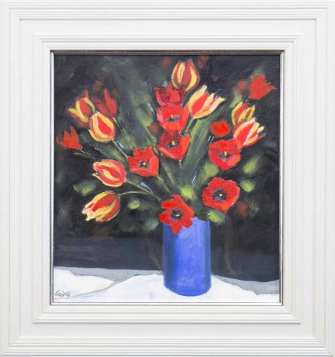 Lot 48 - ROWENA LAING, A RIOT OF TULIPS oil on panel,...