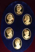 Lot 2184 - SET OF SIX TWENTY TWO CARAT GOLD OVAL PORTRAIT...