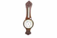 Lot 1405 - EDWARDIAN WHEEL BAROMETER AND THERMOMETER with...