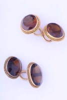 Lot 2210 - PAIR OF SMOKY QUARTZ CUFF LINKS each set with...