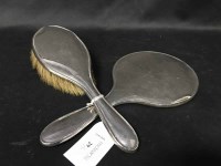 Lot 29 - SILVER BACKED MIRROR AND BRUSH along with...