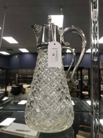 Lot 78 - MOULDED GLASS CLARET JUG WITH WHITE METAL TOP