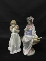 Lot 181 - TWO LLADRO FIGURES of a Geisha and a girl with...