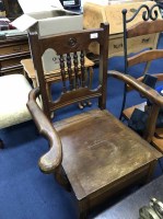 Lot 230 - MAHOGANY COMMODE ARM CHAIR together with an...