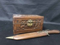Lot 287 - MINIATURE WOODEN CHEST along with two craving...