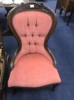 Lot 336 - REPRODUCTION MAHOGANY FRAMED NURSING CHAIR...