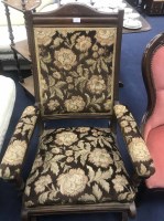 Lot 337 - VICTORIAN WALNUT FRAMED SPRUNG ROCKING CHAIR...