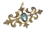 Lot 21 - EDWARDIAN TOURMALINE AND PEARL BROOCH open and...
